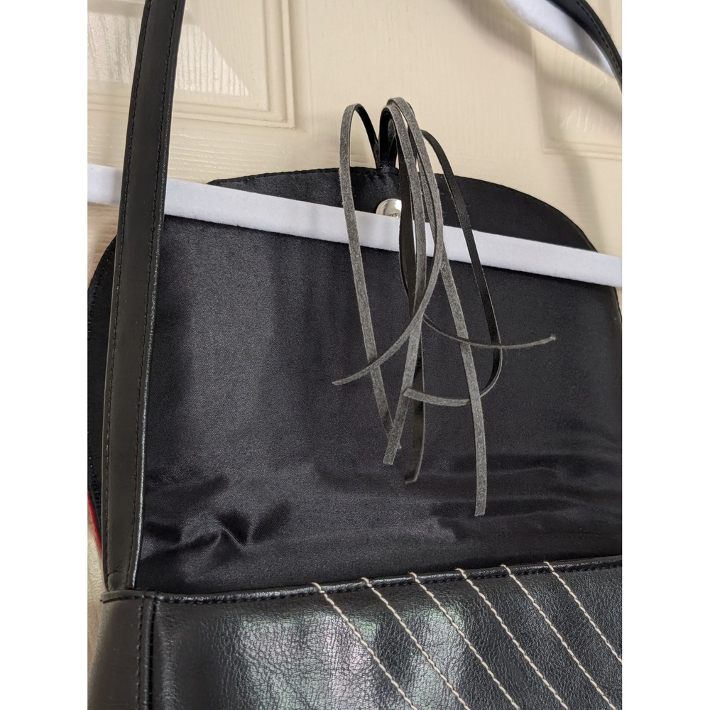Victorias Secret Black Red Colorblock Faux Leather Suede Tassel purse. - Picture 4 of 8